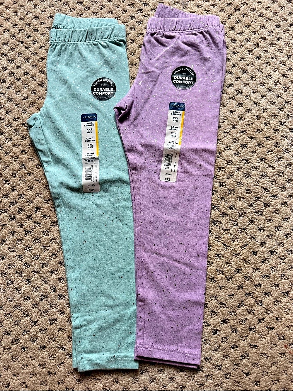 NWT  2 Athletic Works Girls Leggings Green & Purple Size 4-5